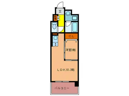 カメリアライジング博多(1LDK/2階)の間取り写真