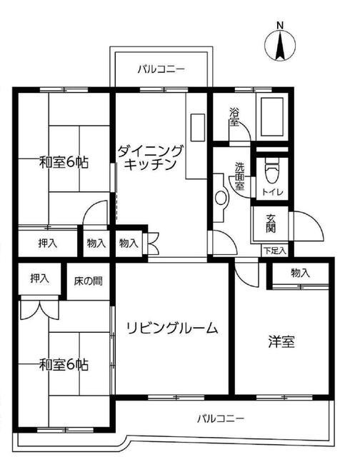 鎌ケ谷コーポラス団地M棟(3LDK/3階)の間取り写真