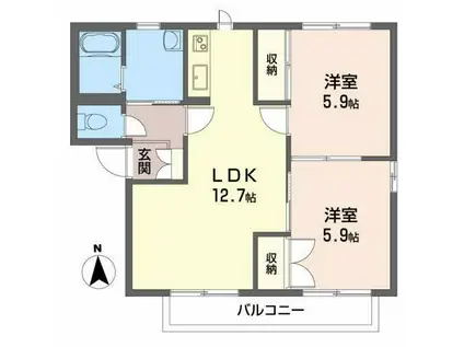 コーポヤナイ(2LDK/2階)の間取り写真