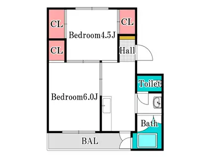 ビレッジハウス井尻野(2K/2階)の間取り写真