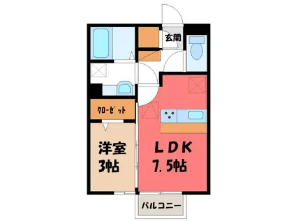 アルファベットII(1DK/2階)の間取り写真