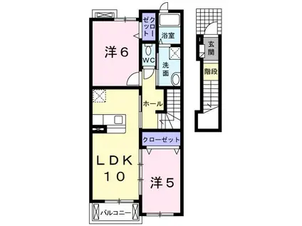 カーサスティア(2LDK/2階)の間取り写真