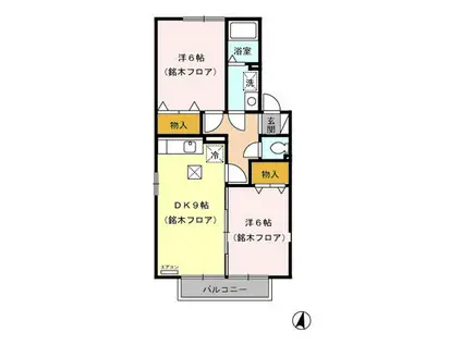 アドバンス21 B棟(2DK/2階)の間取り写真