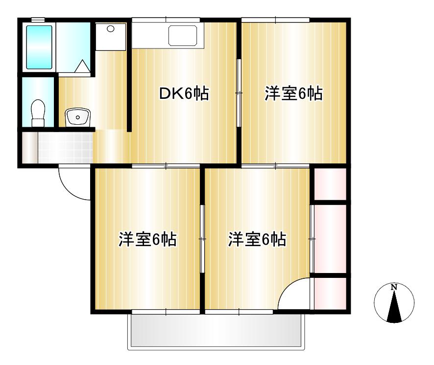 ガーデンビュー西中4棟(3DK/2階)の間取り写真