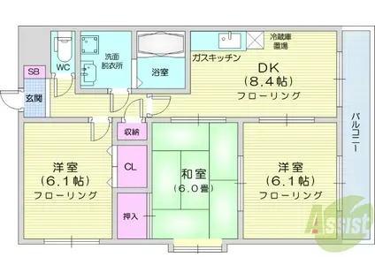 サニープレイスⅡ(3DK/2階)の間取り写真