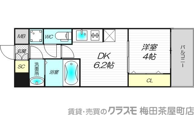 スプランディッド中之島ウエスト(1DK/11階)の間取り写真