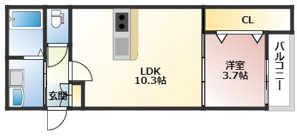 アドバンス南観音(1LDK/3階)の間取り写真