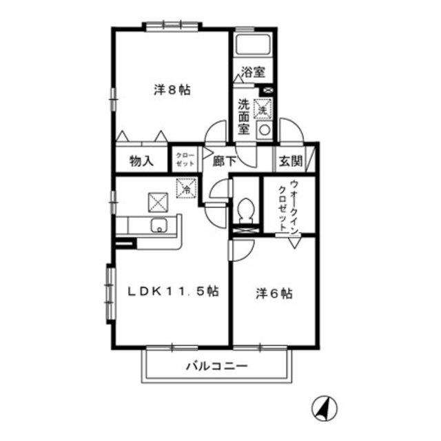 グリーンフィールズB(2LDK/2階)の間取り写真