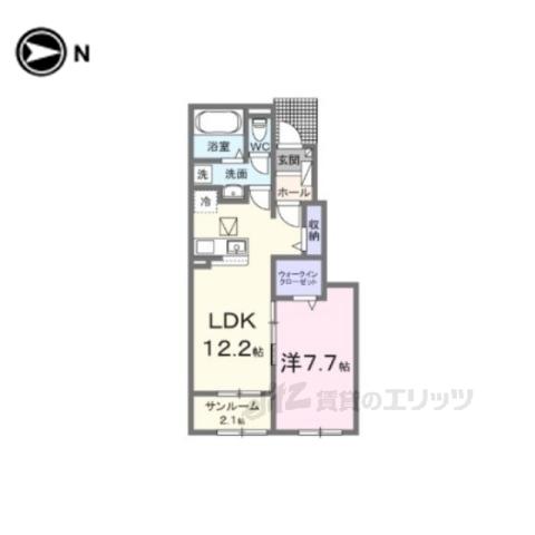 ヒカルサ仰木の里Ⅱ(1LDK/1階)の間取り写真
