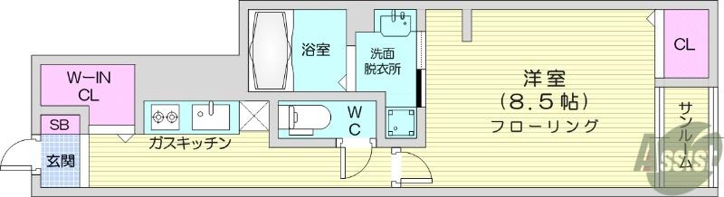 カレント・K Ⅳ(1K/1階)の間取り写真