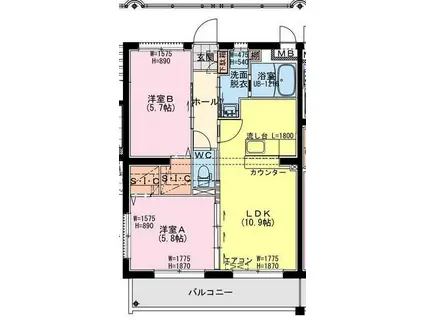 K・キクロスT&II(2LDK/4階)の間取り写真