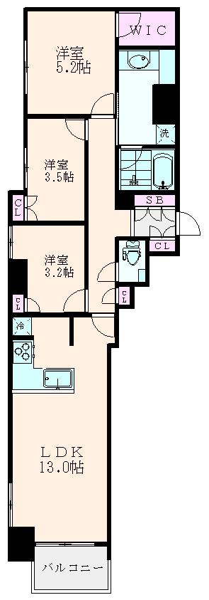浦和パークハウス(3LDK/9階)の間取り写真