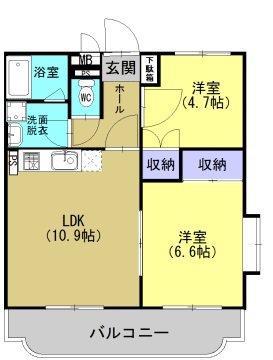 ピュア ポラリス(2LDK/3階)の間取り写真
