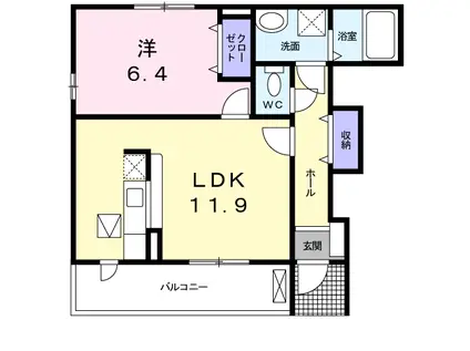 コリーヌA棟(1LDK/1階)の間取り写真