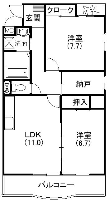ガーデンロゼ弁天(2SLDK/1階)の間取り写真
