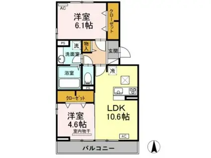 サンフローラ ローズ(2LDK/1階)の間取り写真