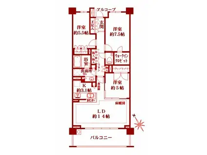 ザ・パークハウス東戸塚レジデンス(3LDK/10階)の間取り写真
