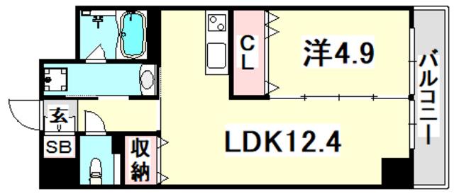 ルガールボニート新神戸(1LDK/4階)の間取り写真