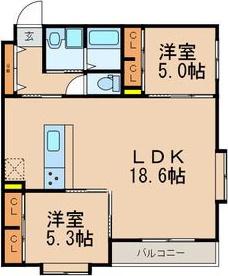 フォルツァ ドット ミユ(2LDK/4階)の間取り写真