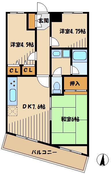 メゾンドモア(3DK/1階)の間取り写真