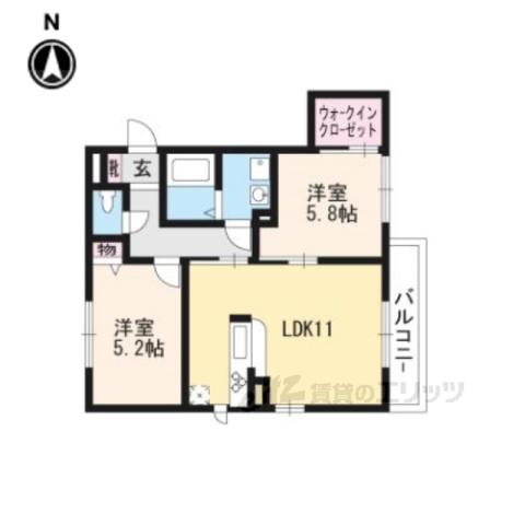 京洛舎岩倉B棟(2LDK/2階)の間取り写真