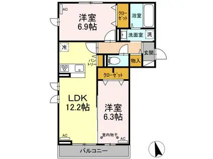 D-ROOM卸町 II(2LDK/2階)の間取り写真
