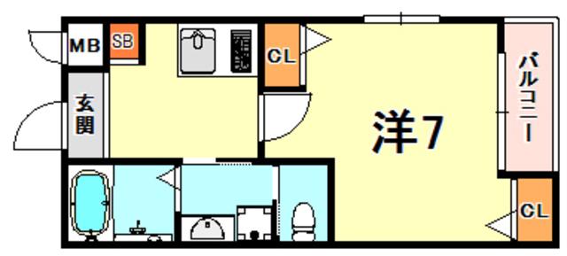 ワコーレヴィータ住吉宮町(1K/2階)の間取り写真