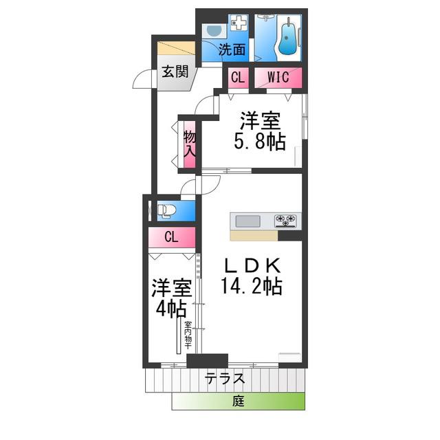 ディーレガシー中百舌鳥(2LDK/1階)の間取り写真