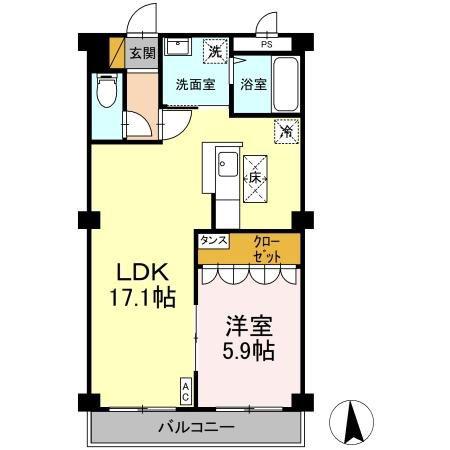 リバーフィールド(1LDK/1階)の間取り写真