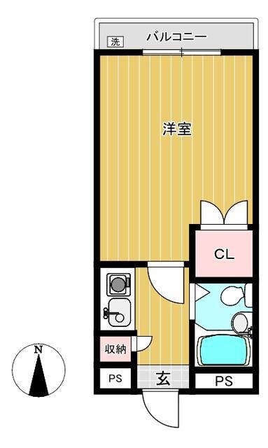 シャルマン蒲生(1K/2階)の間取り写真