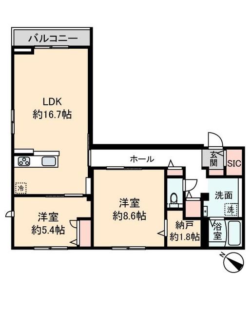 アルビオ・セレーノ横浜西寺尾(2LDK/2階)の間取り写真