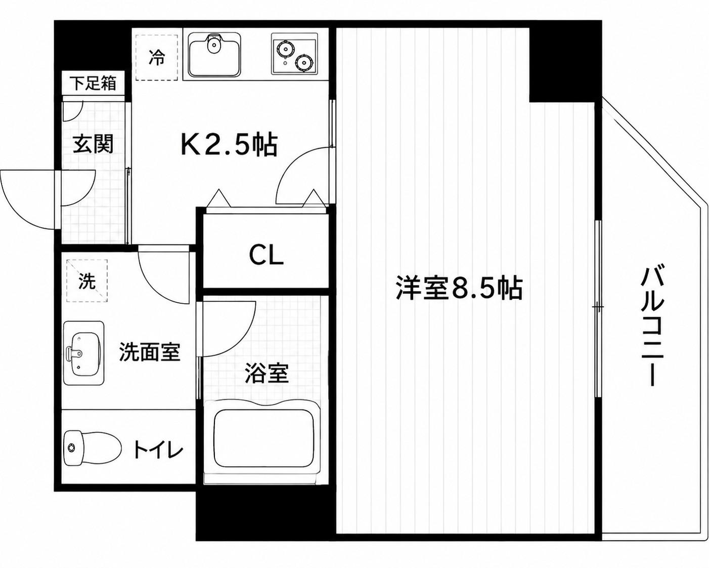 アクエルド緑地公園(1K/2階)の間取り写真