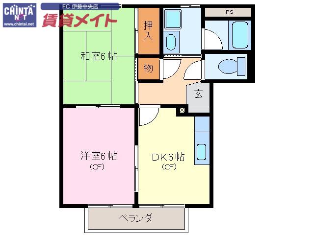 サンフォレストA(2DK/2階)の間取り写真