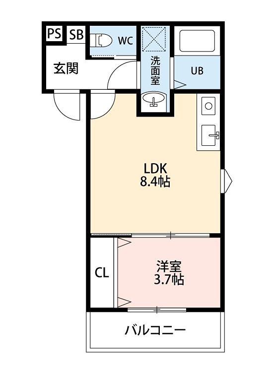 ジーメゾン渚元町プレディア(1LDK/2階)の間取り写真