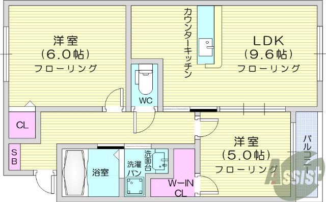 ビューライズあおばⅢ(2LDK/2階)の間取り写真