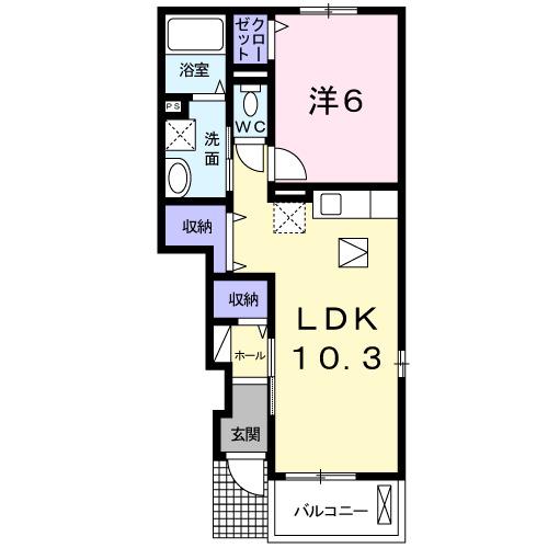 メルベイユテリトワールパルフェ(1LDK/1階)の間取り写真