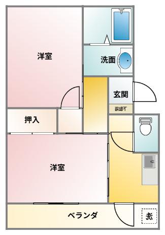 トレディオス飯塚(2K/3階)の間取り写真