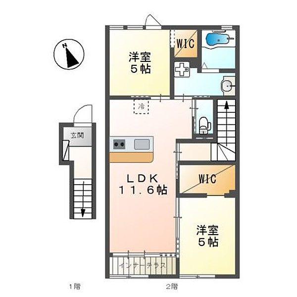 サンフラワー(2LDK/2階)の間取り写真