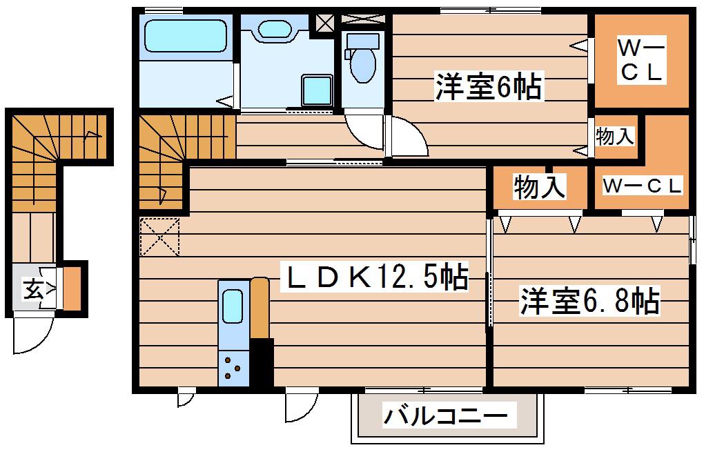 ボヌール新田 III(2LDK/2階)の間取り写真