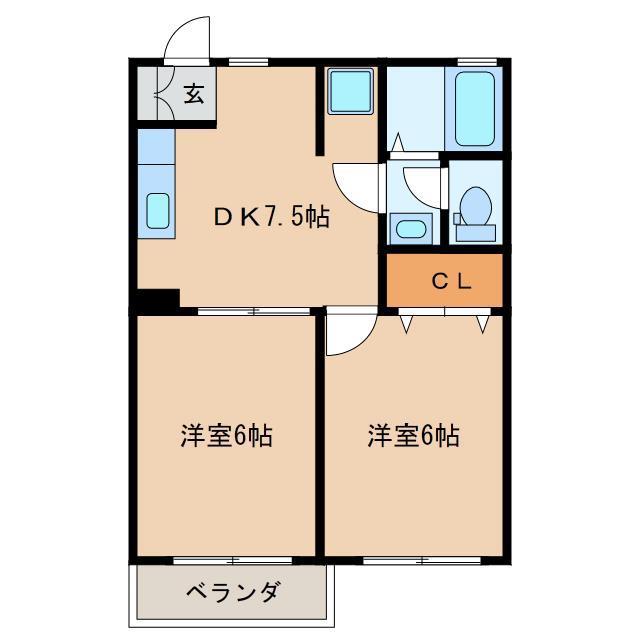 プラザタクサス(2DK/1階)の間取り写真