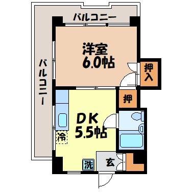 ディエトロ樺島(1DK/6階)の間取り写真