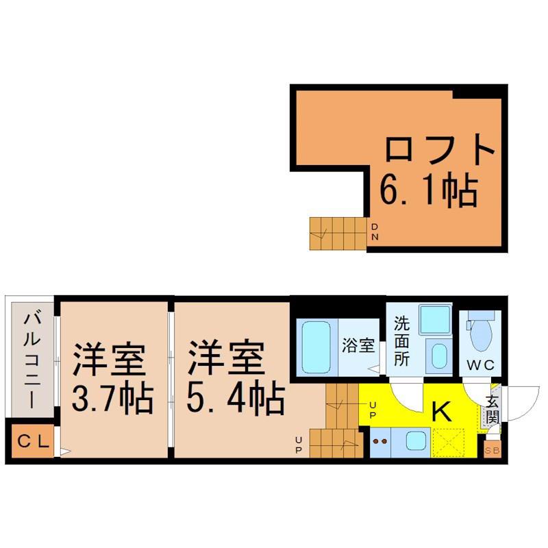 メサージュ八反(2K/2階)の間取り写真
