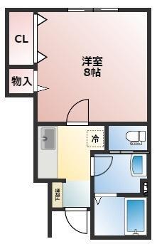 URBAN CUBIC綴子 B棟(1K/1階)の間取り写真