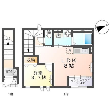 TKYプレイス河原町(1LDK/2階)の間取り写真