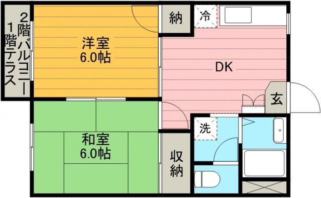ラフォーレ上沢C(2DK/2階)の間取り写真