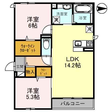 カーサ ベルシー(2LDK/2階)の間取り写真