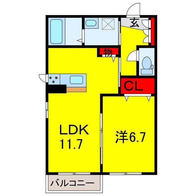 メゾンドール(1LDK/2階)の間取り写真