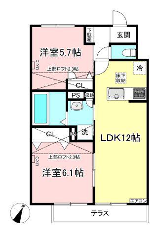 ラフィーネ(2LDK/1階)の間取り写真