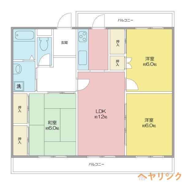 ディアコート貴船(3LDK/1階)の間取り写真