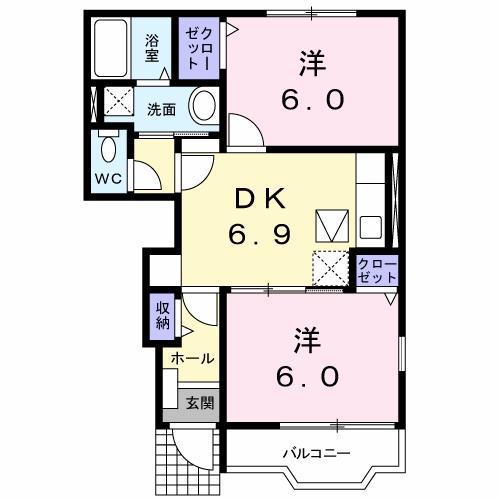 クレールコート(2DK/1階)の間取り写真